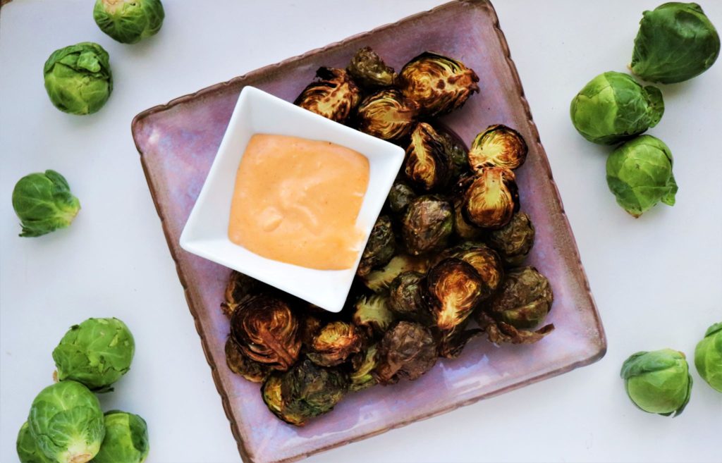 Air Fryer Brussels Sprouts with Vegan Sriracha Mayo - Very Vegan Val